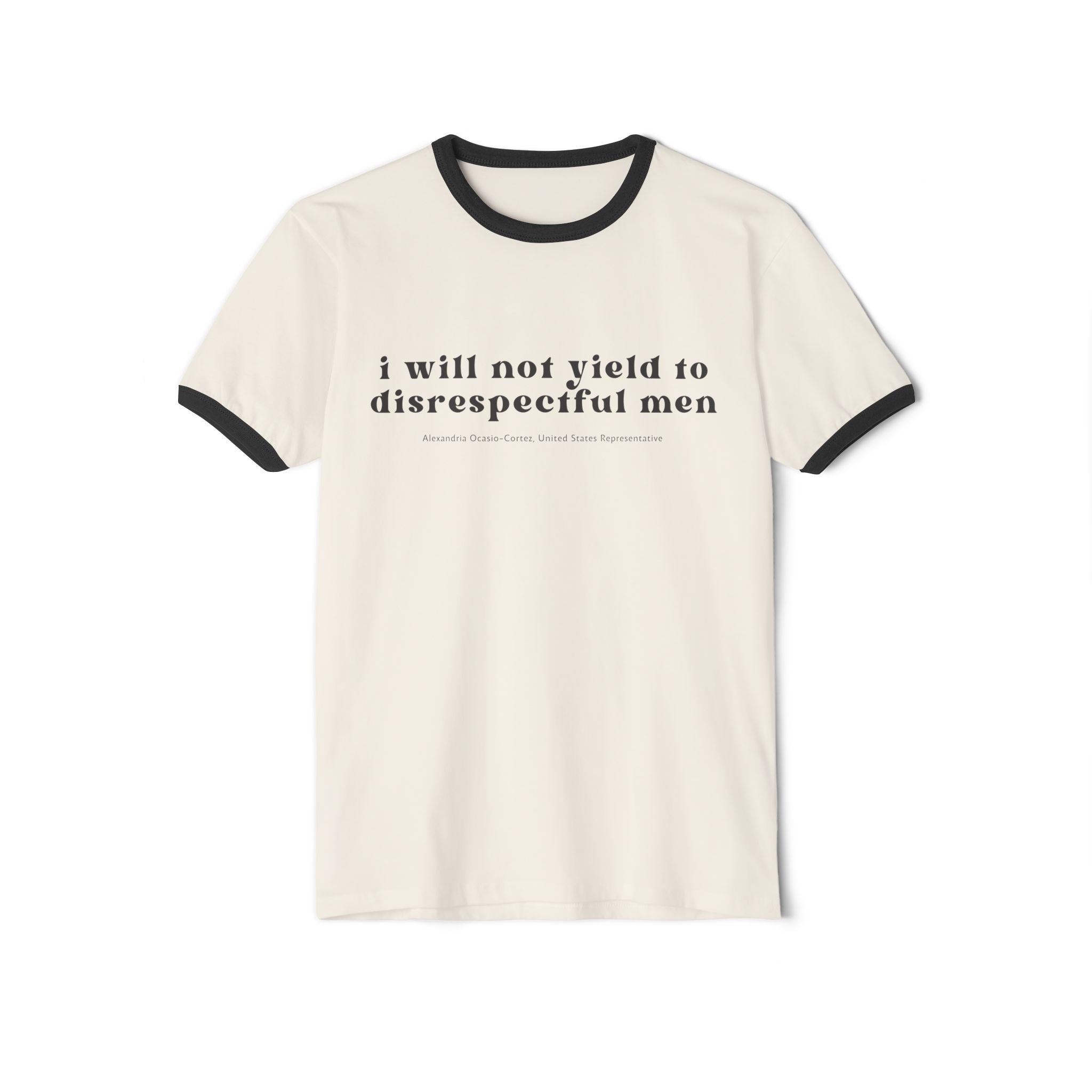 "I Will Not Yield" AOC Quote Ringer Unisex Tee,