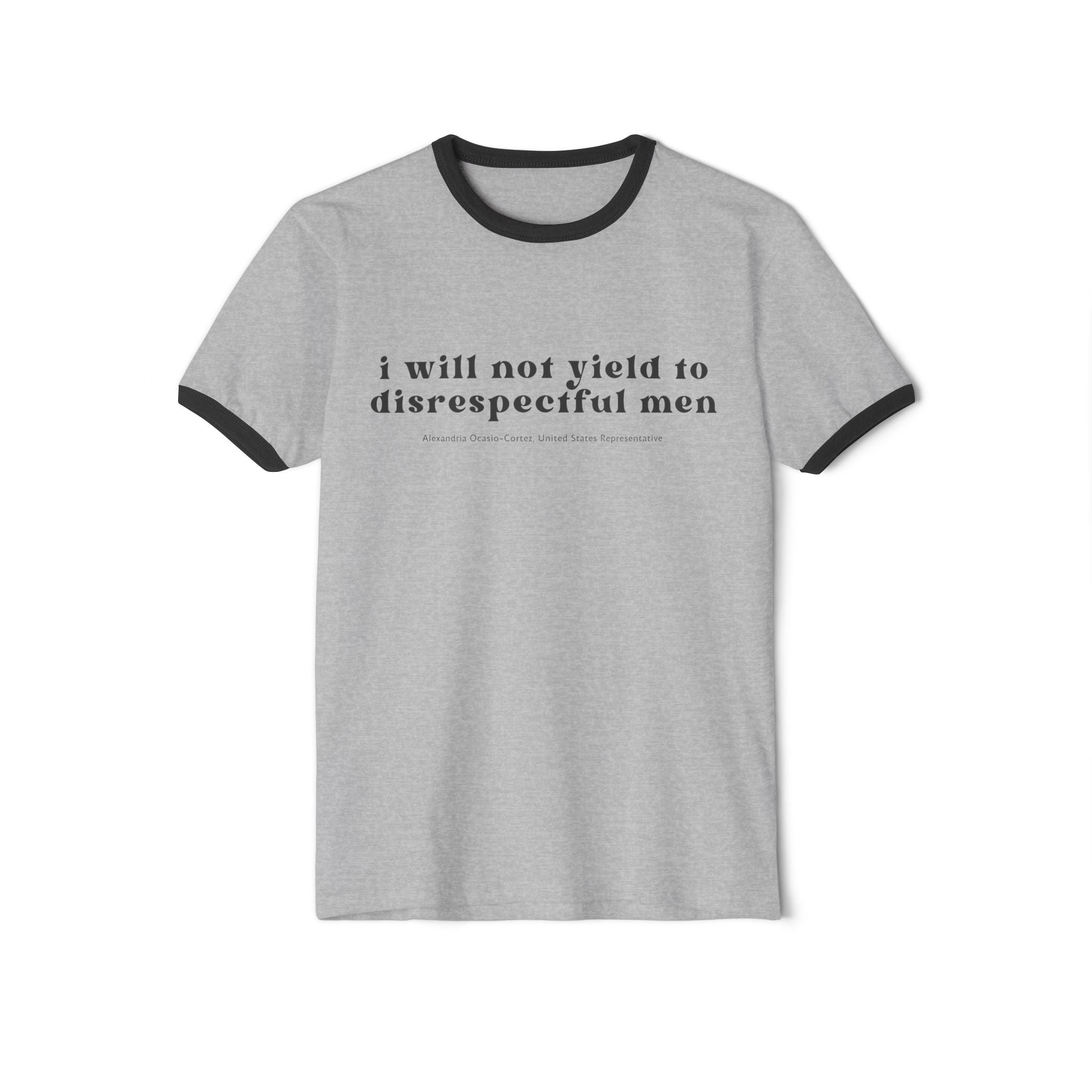 "I Will Not Yield" AOC Quote Ringer Unisex Tee,