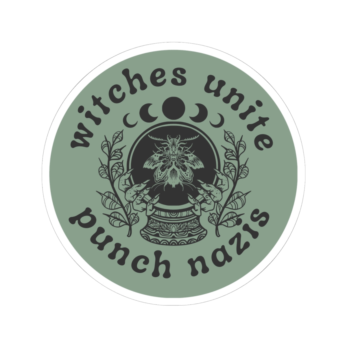 Witches Unite | Punch Nazis -Sage Vinyl Sticker