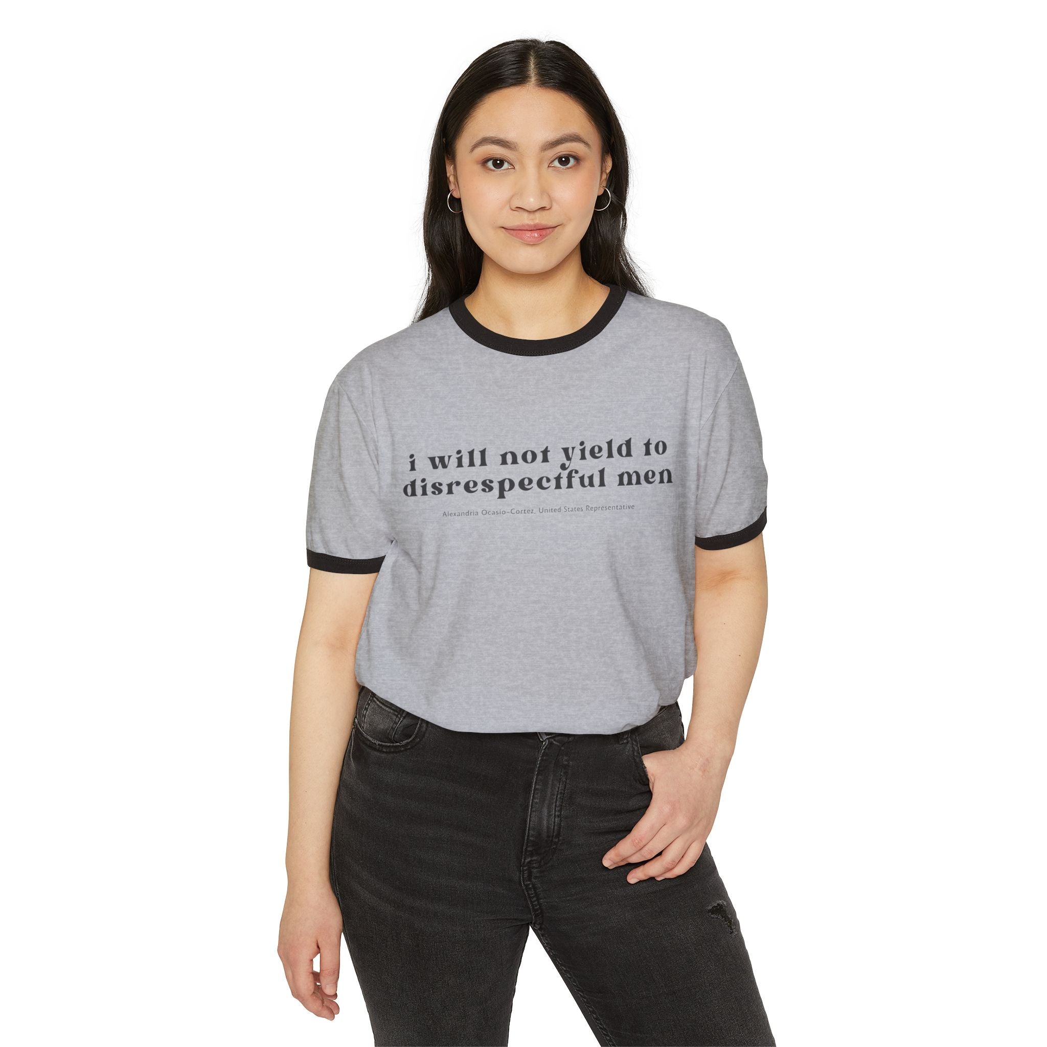"I Will Not Yield" AOC Quote Ringer Unisex Tee,