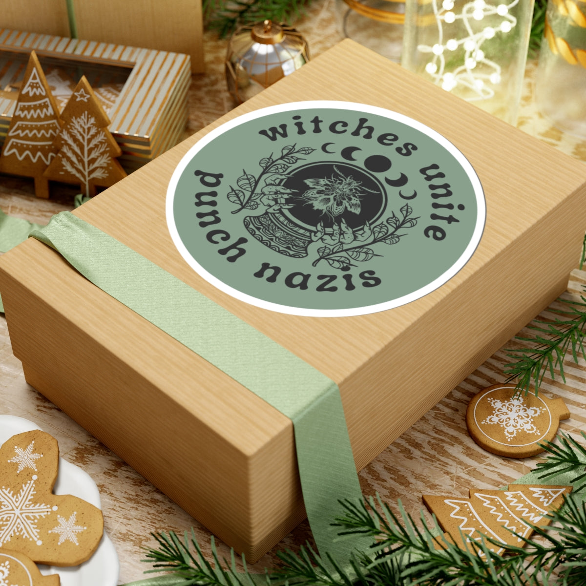 Witches Unite | Punch Nazis -Sage Vinyl Sticker