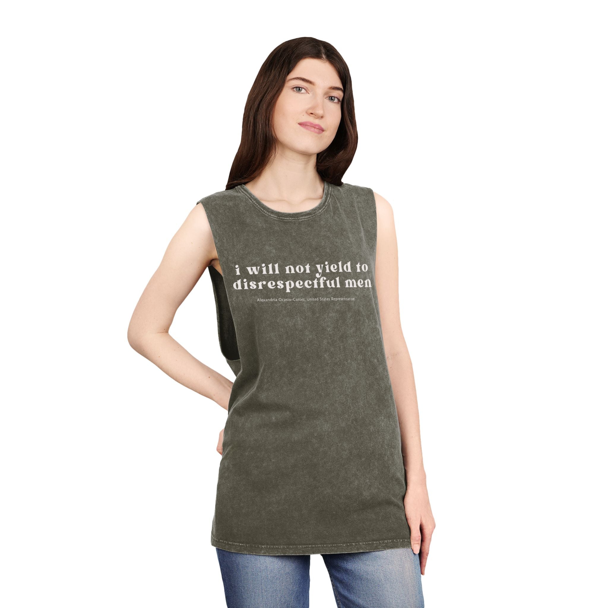 I Will Not Yield to Disrespectful Men Unisex Stonewash Tank Top