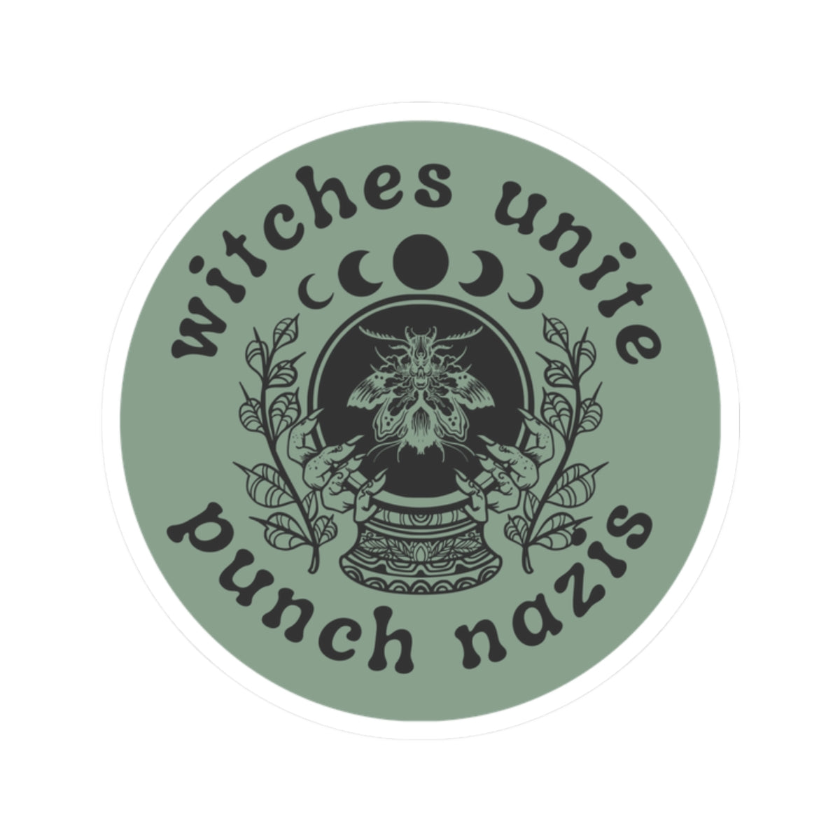 Witches Unite | Punch Nazis -Sage Vinyl Sticker