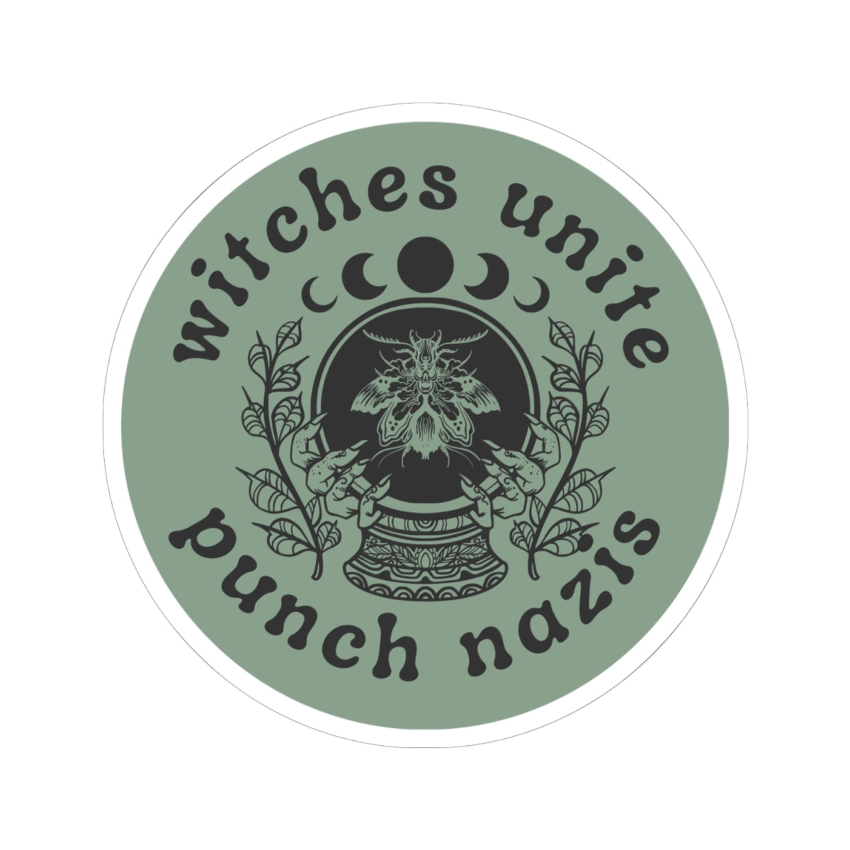 Witches Unite | Punch Nazis -Sage Vinyl Sticker