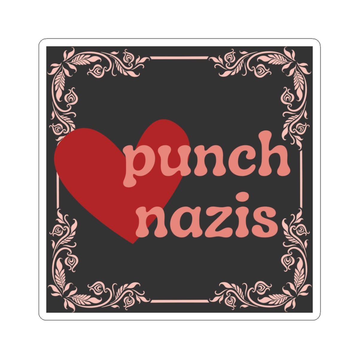 Punch Nazis Heart Vinyl Sticker