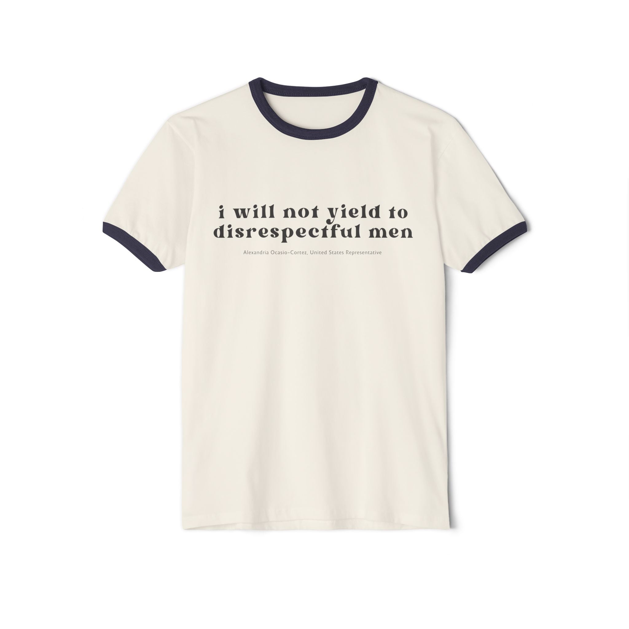"I Will Not Yield" AOC Quote Ringer Unisex Tee,