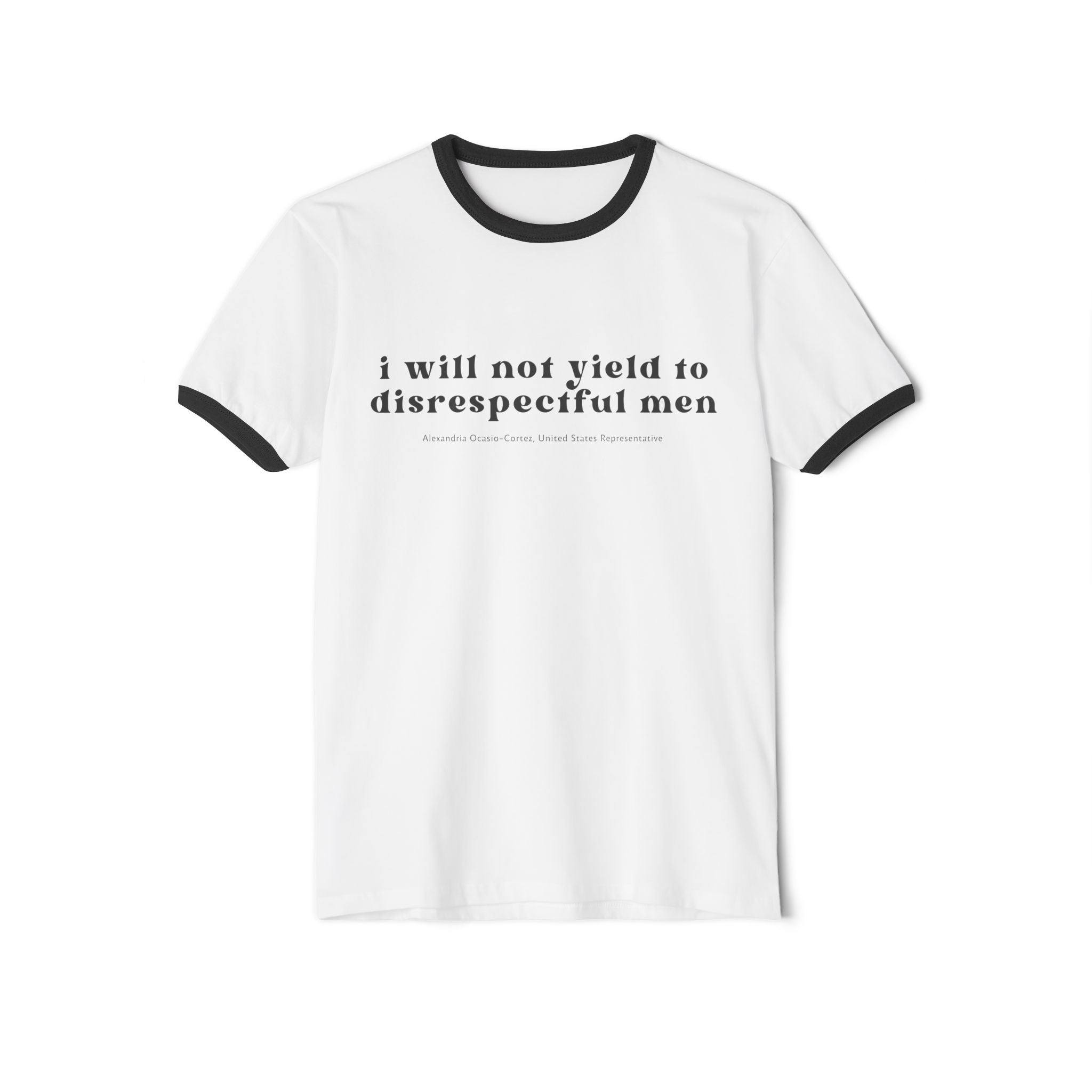 "I Will Not Yield" AOC Quote Ringer Unisex Tee,