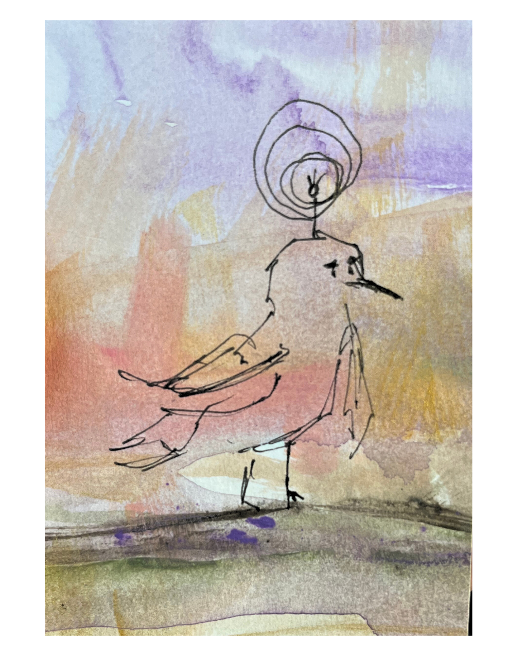 MINI ART Jonathan Livingstone Seagull 2.5" x 3.5" Pen & Ink Drawing