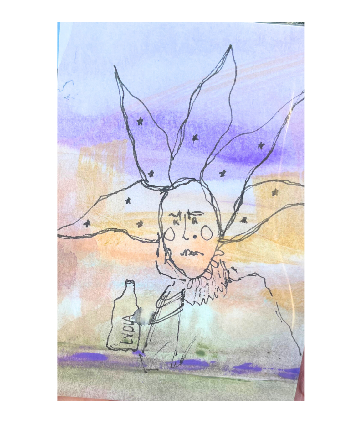 MINI ART Lydia Pours Another 2.5" x 3.5" Pen & Ink Drawing