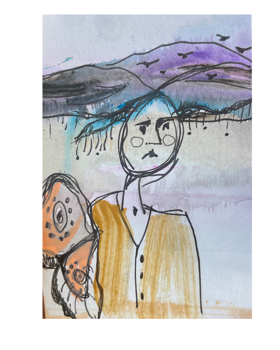 MINI ART She Was a Butterfly 2.5" x 3.5" Pen & Ink Drawing