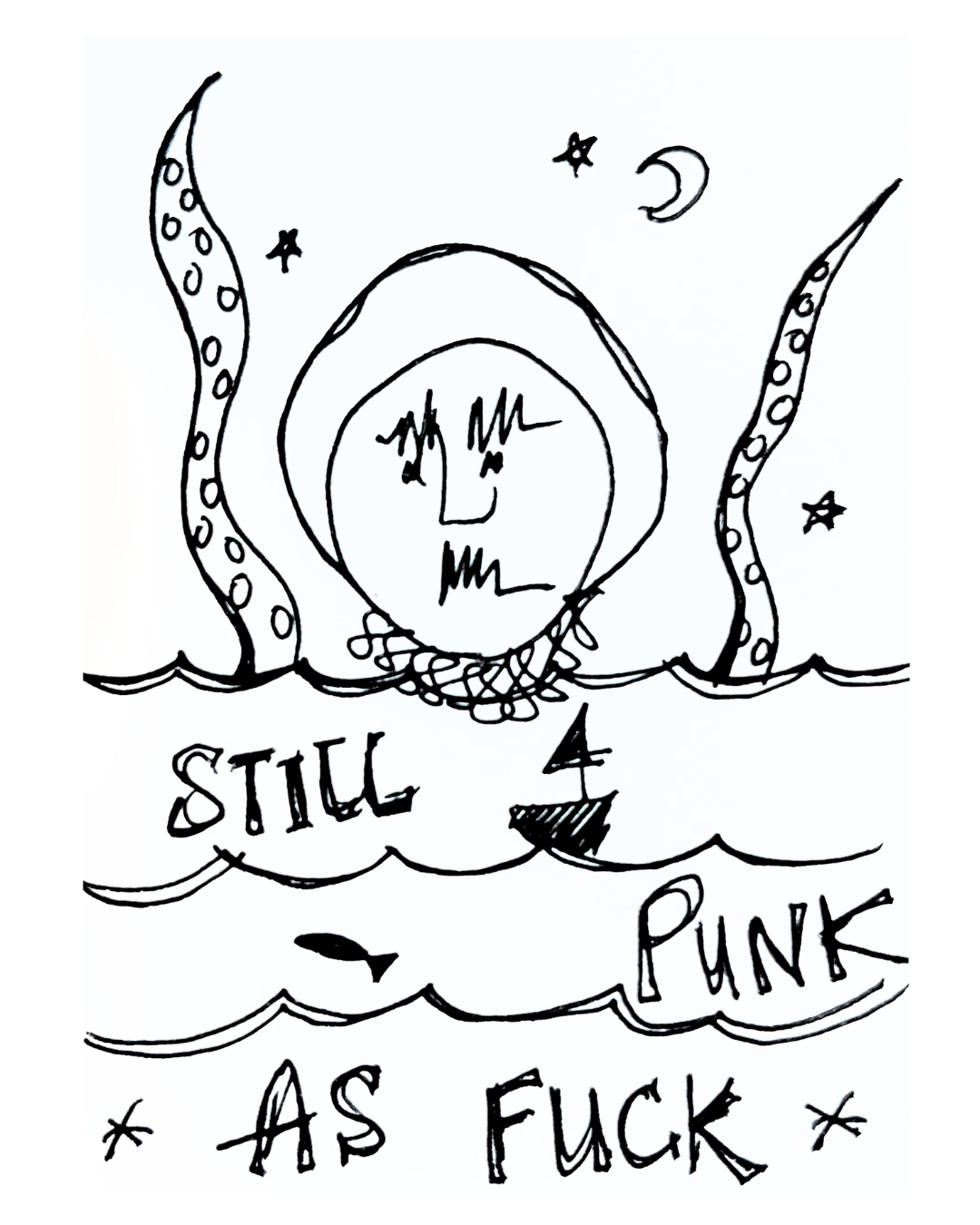 MINI ART Still Punk As Fuck (Ocean) 2.5" x 3.5" Pen & Ink Drawing