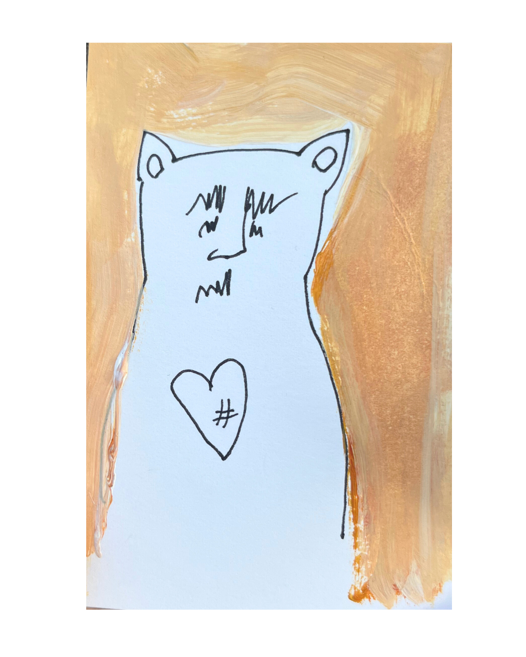 MINI ART Sweet Bear - Yellow 2.5" x 3.5" Pen & Ink Drawing