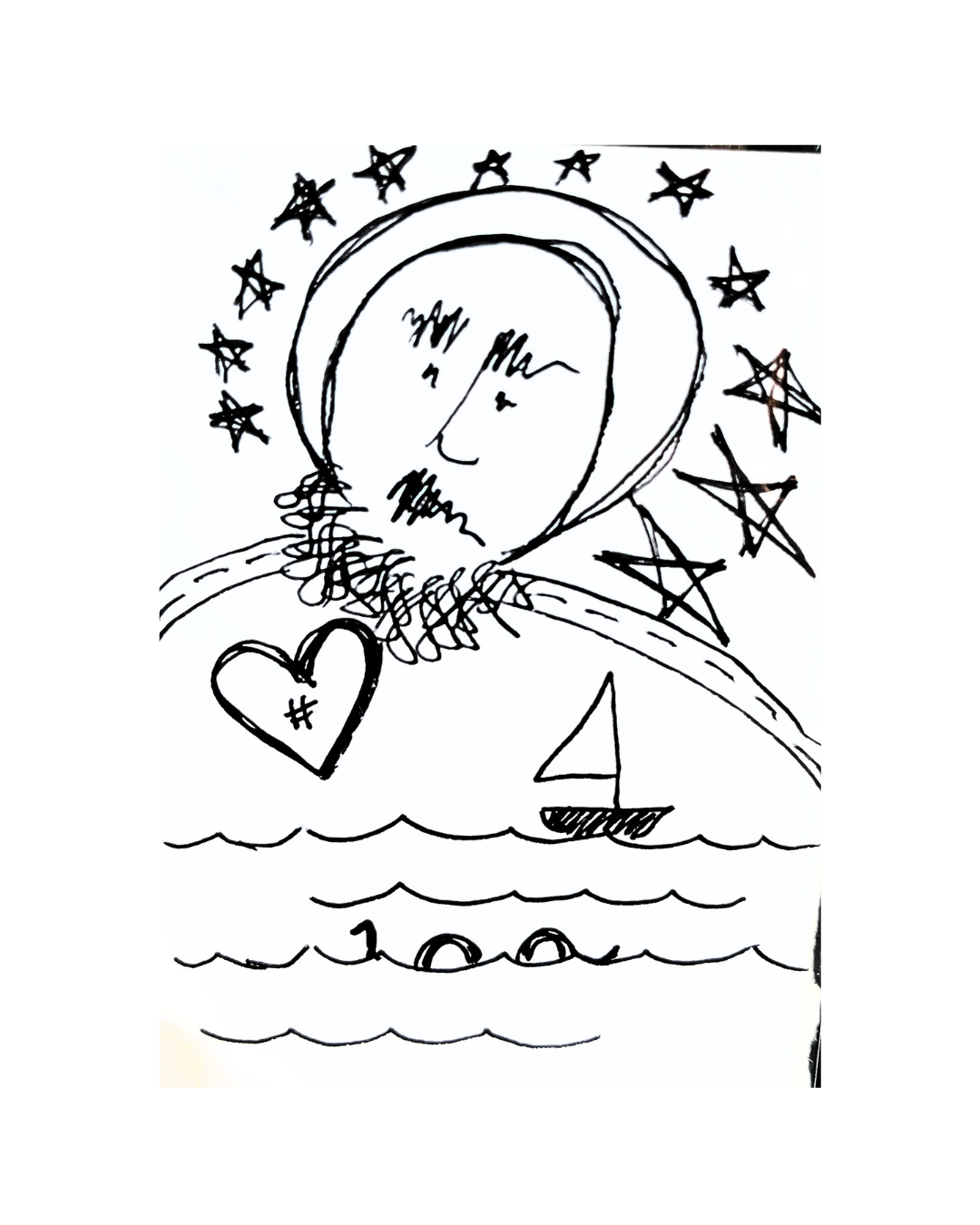 MINI ART You and Me and The Sea 2.5" x 3.5" Pen & Ink Drawing