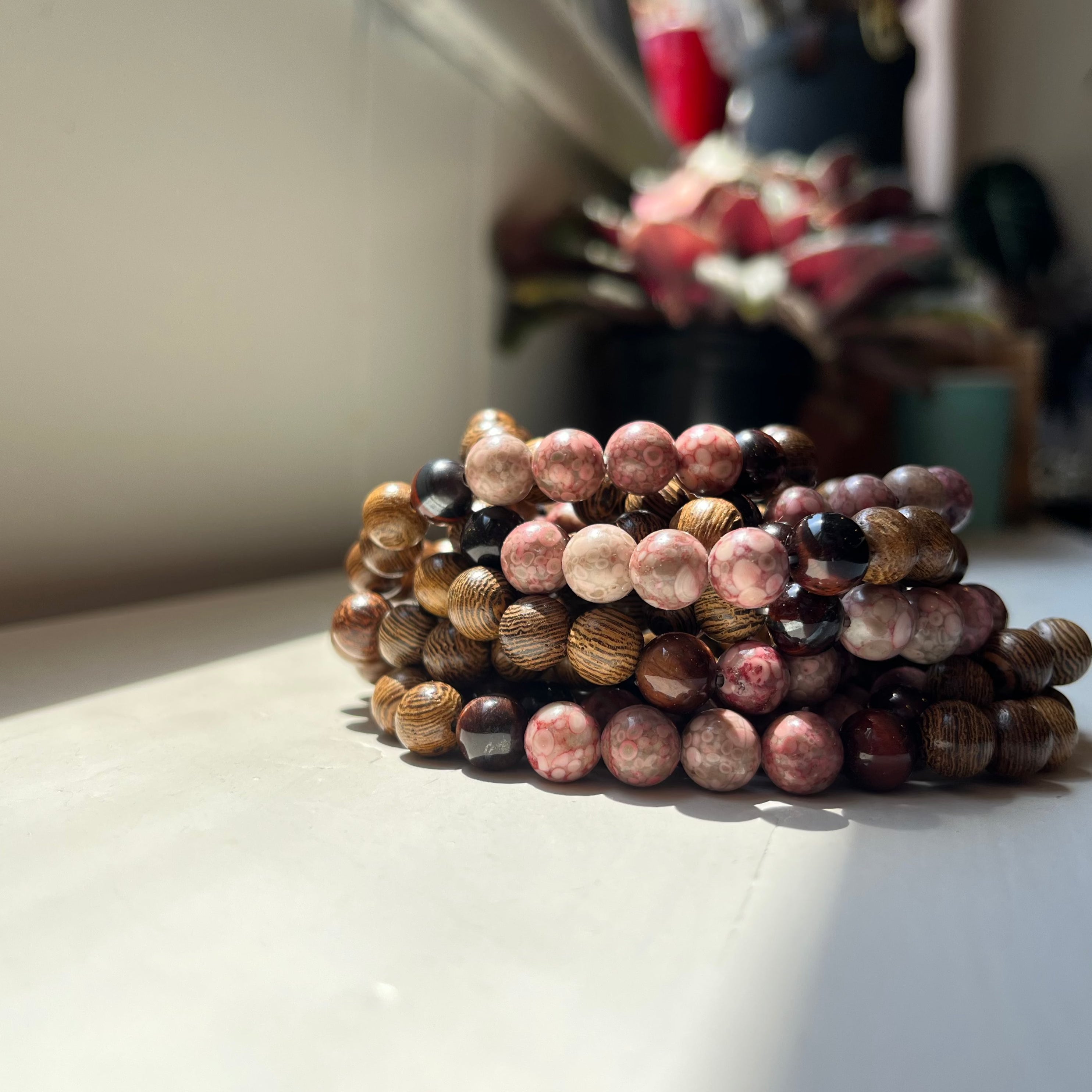 Pink Llanite & Red Tiger's Eye Healing Bracelet