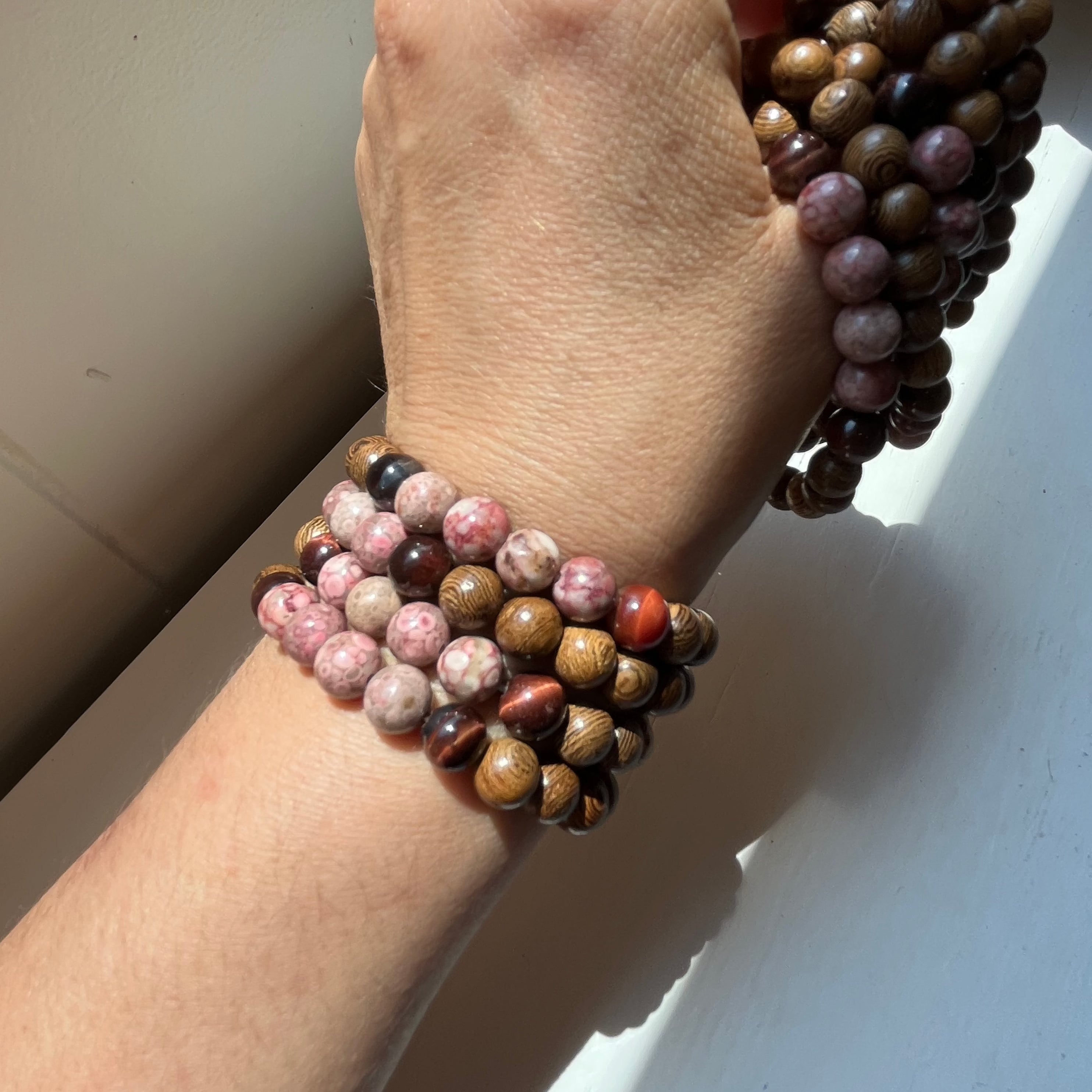 Pink Llanite & Red Tiger's Eye Healing Bracelet