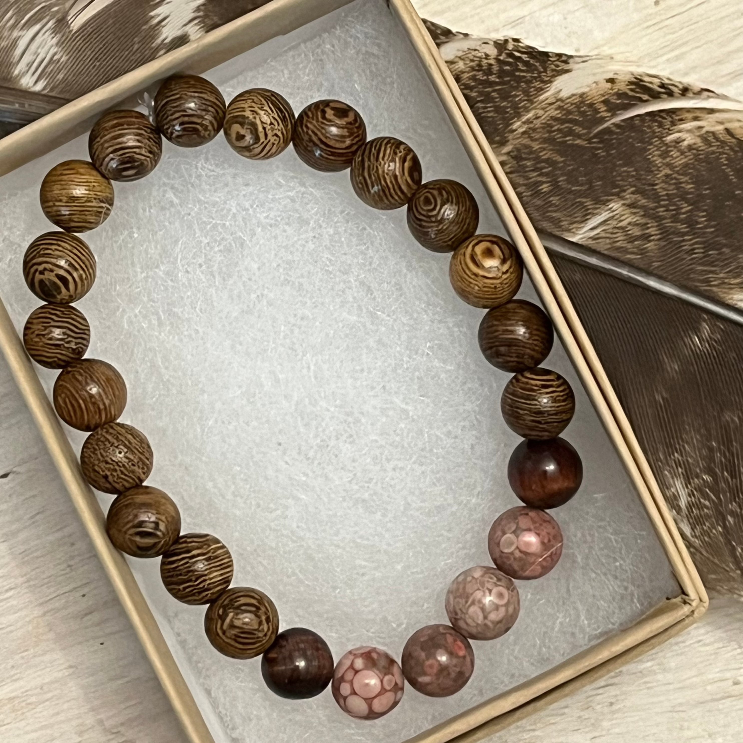 Pink Llanite & Red Tiger's Eye Healing Bracelet