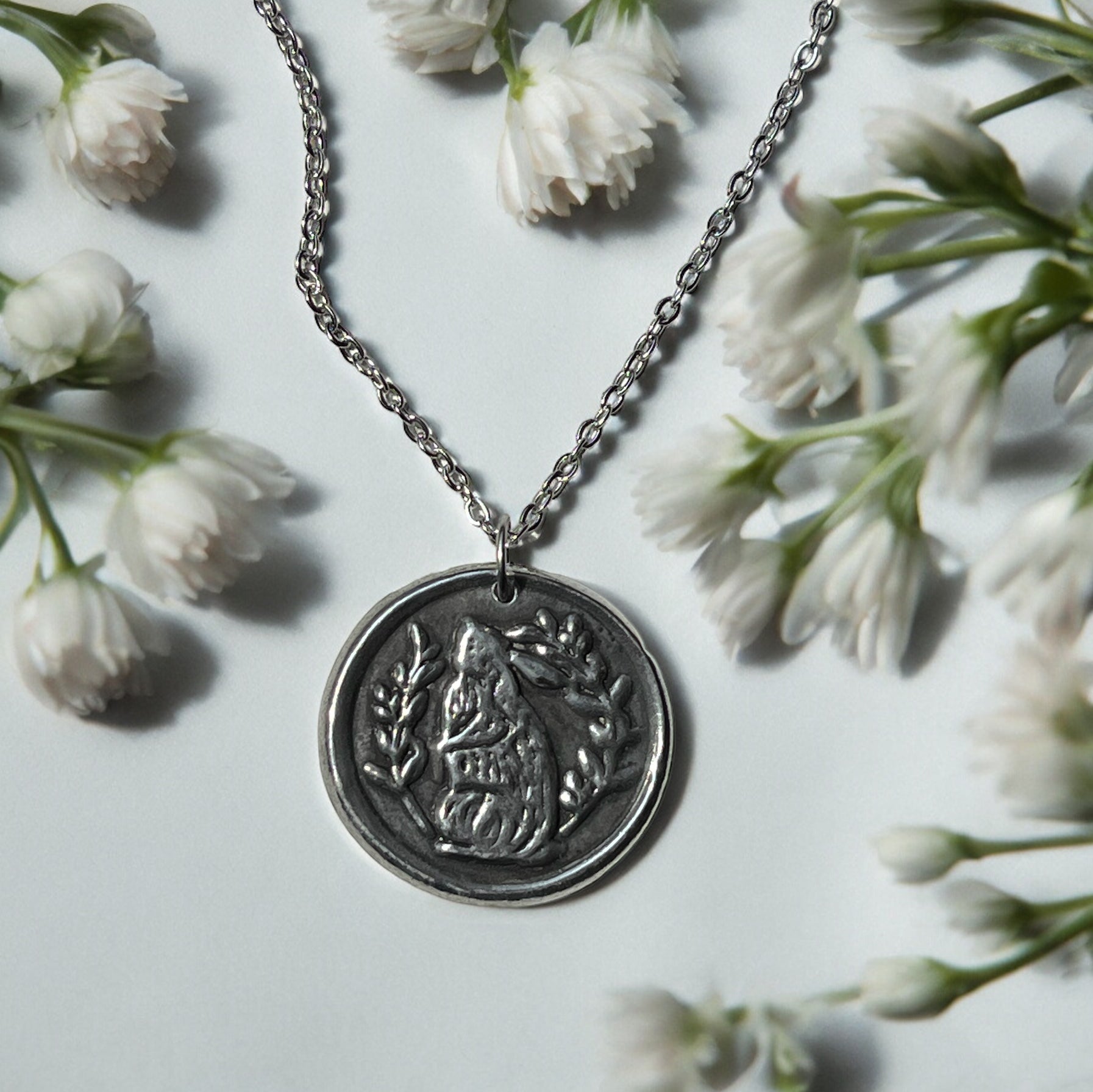 Moonlit Hare Necklace In Pewter