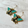 Enamel Black Scarab with Turquoise Wings Earrings