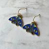 Enamel Blue & Green Moth with Eye & Moon Design Earrings