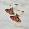 Enamel Pink Moth and Crescent Moon Earrings