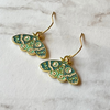 Enamel Pale Green Luna Moth with Triple Moon Design Earrings